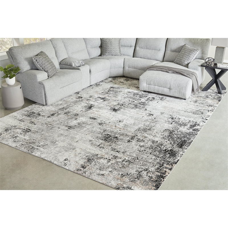 Bowery Hill Modern / Contemporary Polyester Black & Gray 10x14 Rug