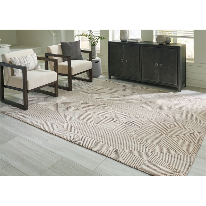 Bowery Hill Contemporary Wool and Polyester Beige & Brown 8x10 Rug