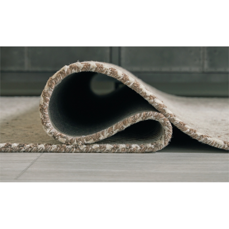 Bowery Hill Contemporary Wool and Polyester Beige & Brown 8x10 Rug