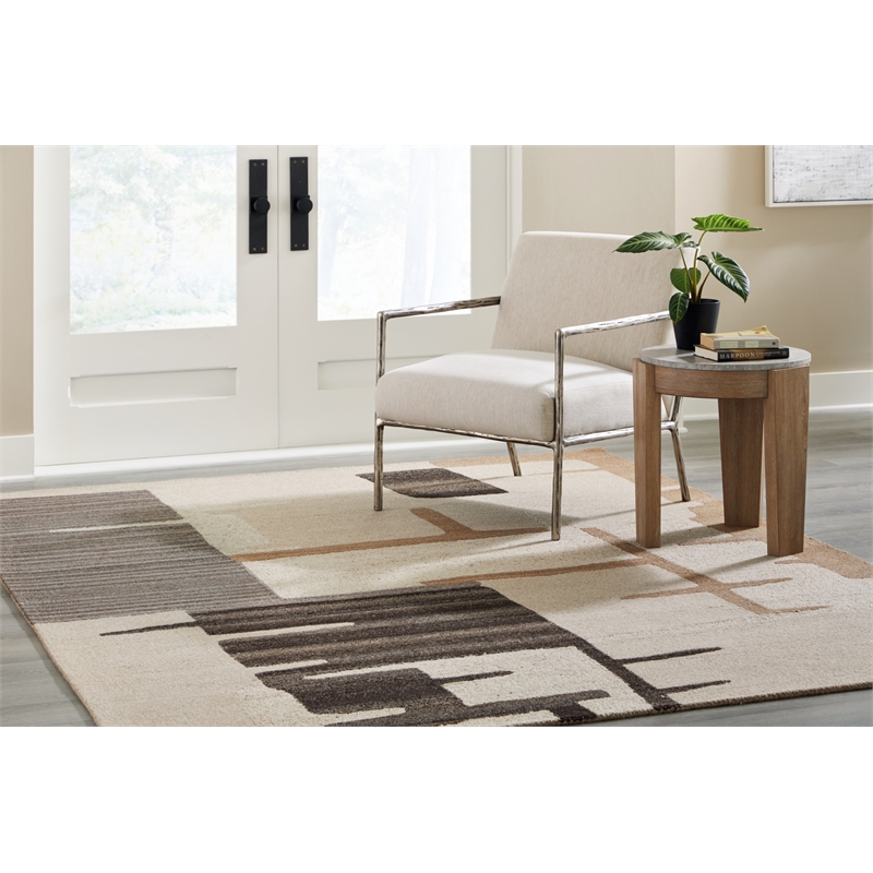 Bowery Hill Contemporary Wool and Polyester Beige & Brown 8x10 Rug