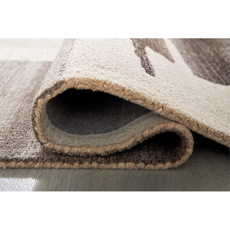 Bowery Hill Contemporary Wool and Polyester Beige & Brown 8x10 Rug