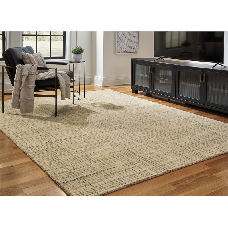 Bowery Hill Contemporary Wool and Polyester Gray & Tan 8x10 Rug