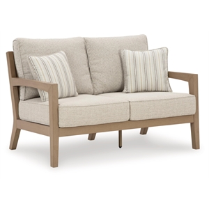 Bowery Hill Coastal Driftwood Plastic Outdoor Loveseat with Cushion