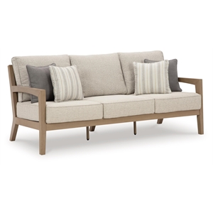 Bowery Hill Coastal Driftwood Plastic Outdoor Sofa with Cushion