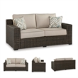 Bowery Hill Coastal Wicker / Rattan Brown Outdoor Loveseat with Cushion