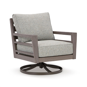 Bowery Hill Coastal Gray & Brown Plastic Outdoor Swivel Lounge with Cushion