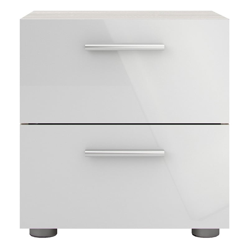 Bowery Hill Set of 4 Chest & 2 Nightstands & Double Dresser in Oak & White Gloss