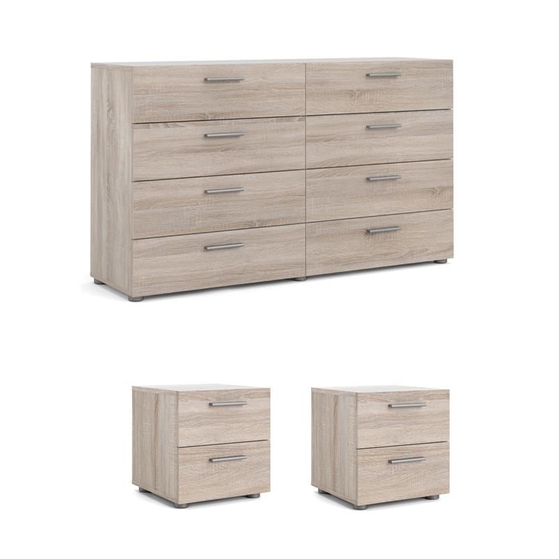 Bowery Hill Set of 3 Double Dresser & 2 Nightstands in Truffle
