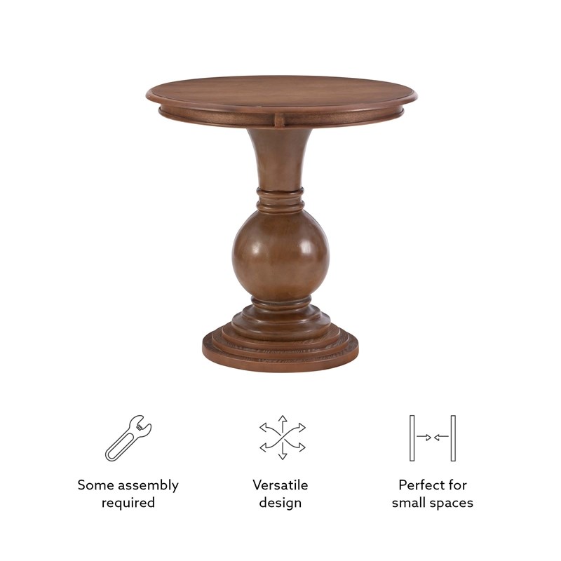 Bowery Hill Set of 2 Round Wood Accent Pedestal Base Tables in Rustic Natural