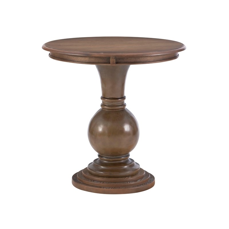 Bowery Hill Set of 2 Round Wood Accent Pedestal Base Tables in Rustic Natural