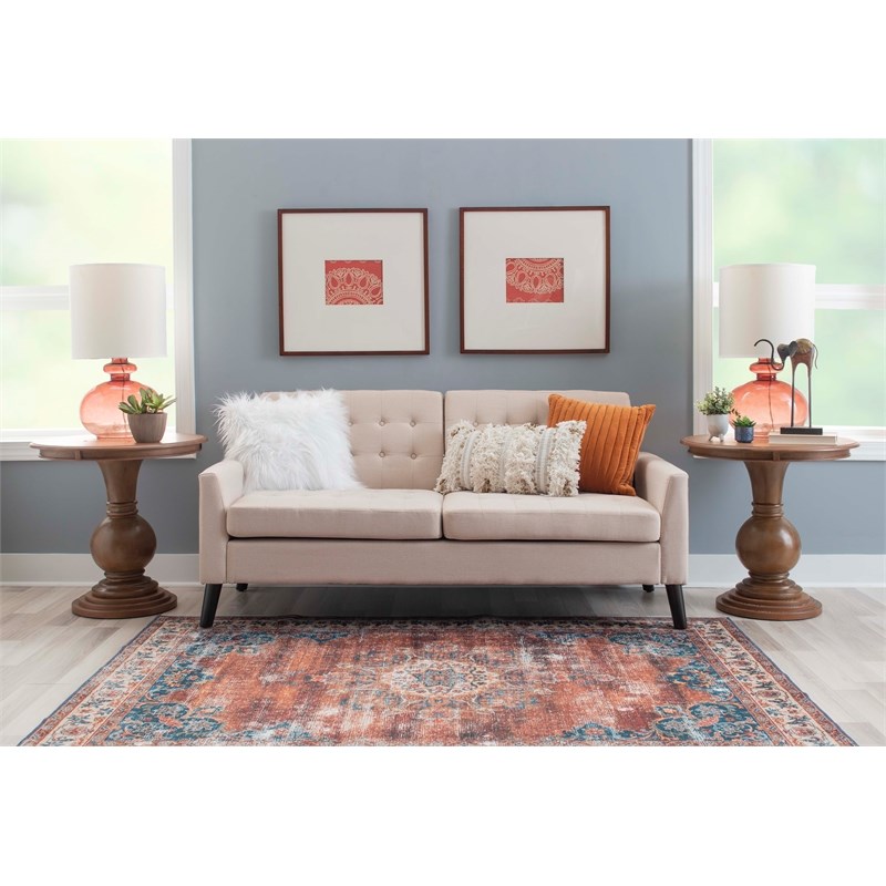 Bowery Hill Set of 2 Round Wood Accent Pedestal Base Tables in Rustic Natural