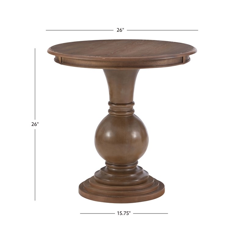 Bowery Hill Set of 2 Round Wood Accent Pedestal Base Tables in Rustic Natural