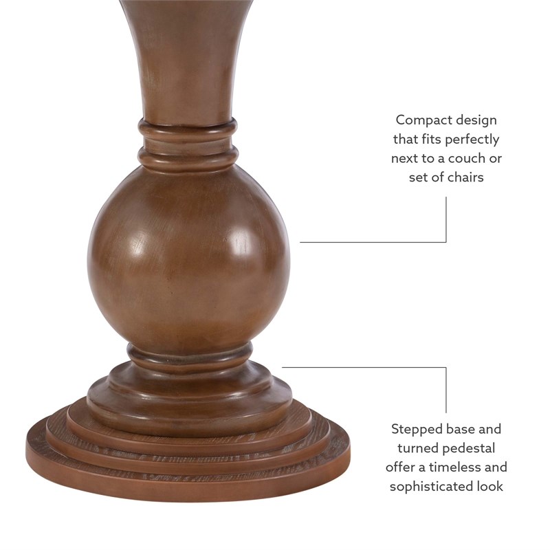 Bowery Hill Set of 2 Round Wood Accent Pedestal Base Tables in Rustic Natural