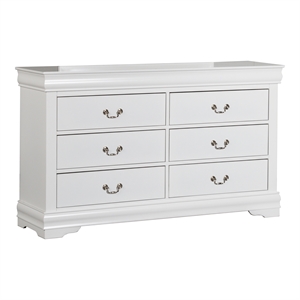 bowery hill transitional wood 6-drawer dresser in white finish