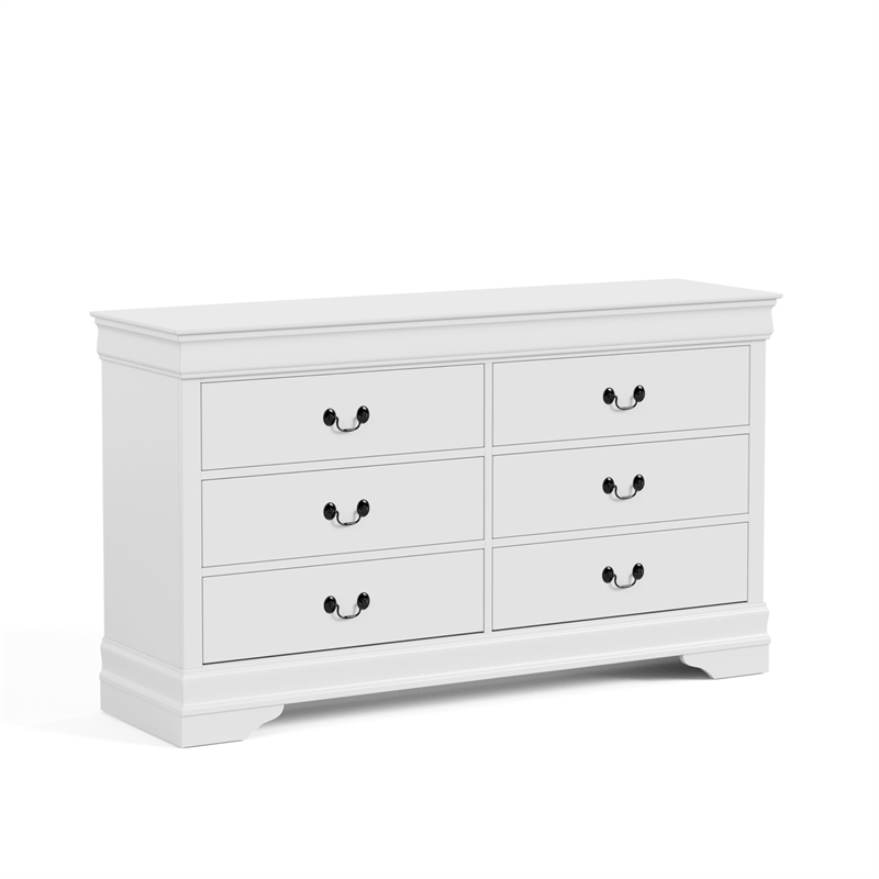Bowery Hill Transitional Wood 6-Drawer Dresser in White Finish