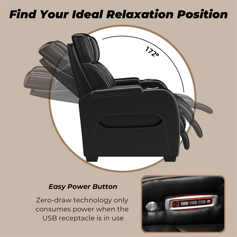 Bowery Hill Contemporary Black Power Reclining Loveseat with Console