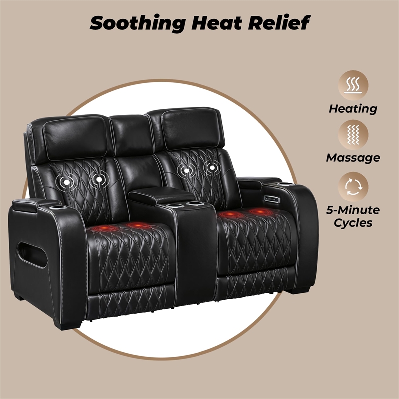 Bowery Hill Contemporary Black Power Reclining Loveseat with Console