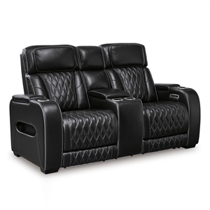 Bowery Hill Contemporary Black Power Reclining Loveseat with Console