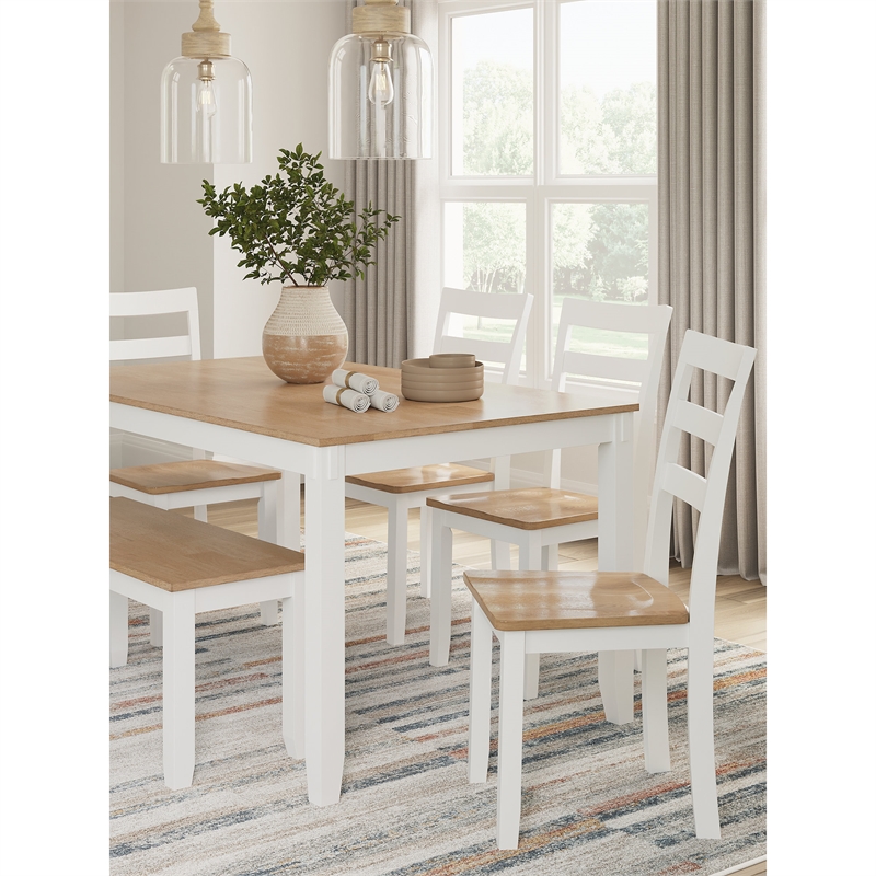Bowery Hill Farmhouse Natural & White Dining Table Set - Set of 6