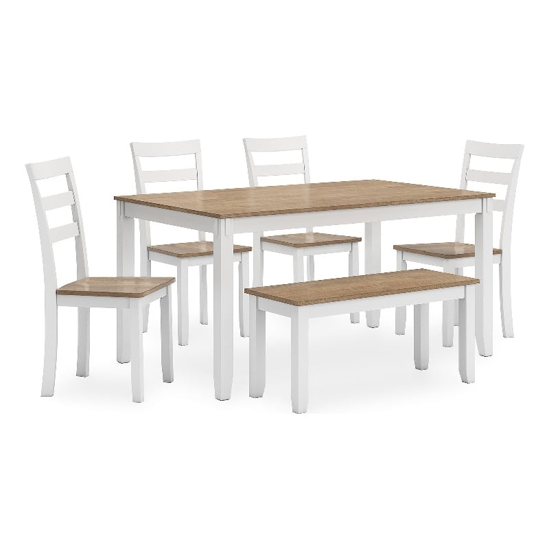 Bowery Hill Farmhouse Natural & White Dining Table Set - Set of 6