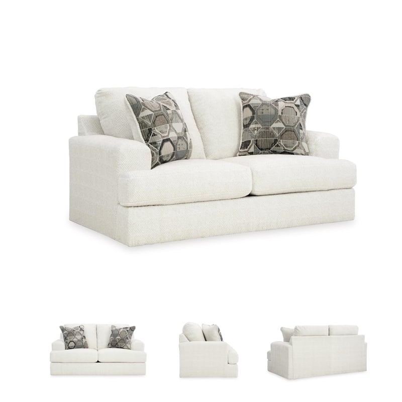 Bowery Hill Contemporary Linen Loveseat with Decorative Accent Pillows