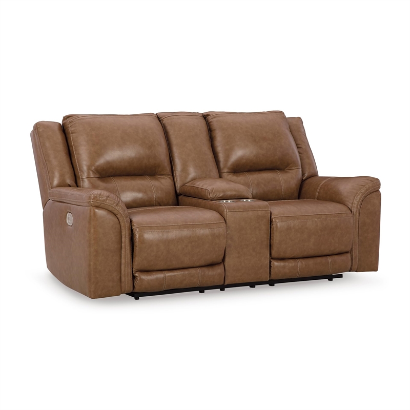 Bowery Hill Contemporary Caramel Power Reclining Loveseat with Console