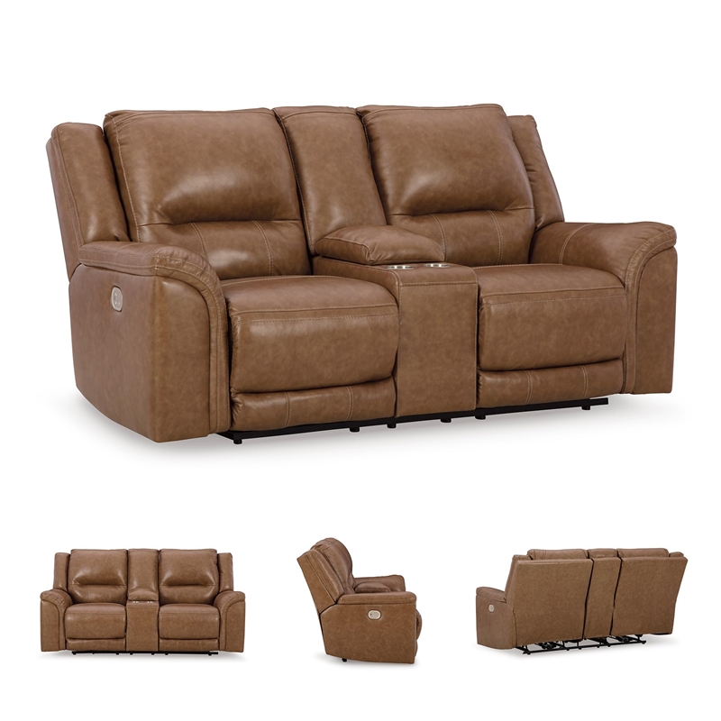 Bowery Hill Contemporary Caramel Power Reclining Loveseat with Console