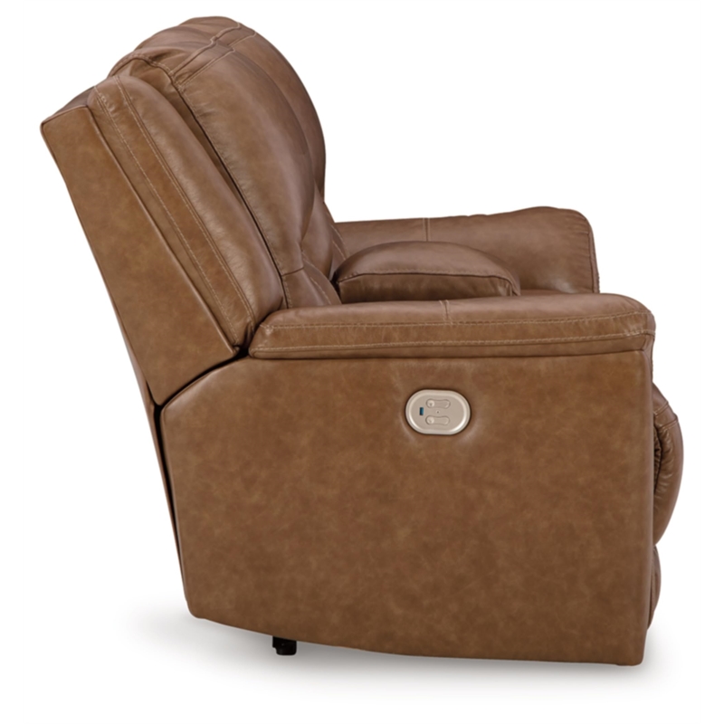 Bowery Hill Contemporary Caramel Power Reclining Loveseat with Console