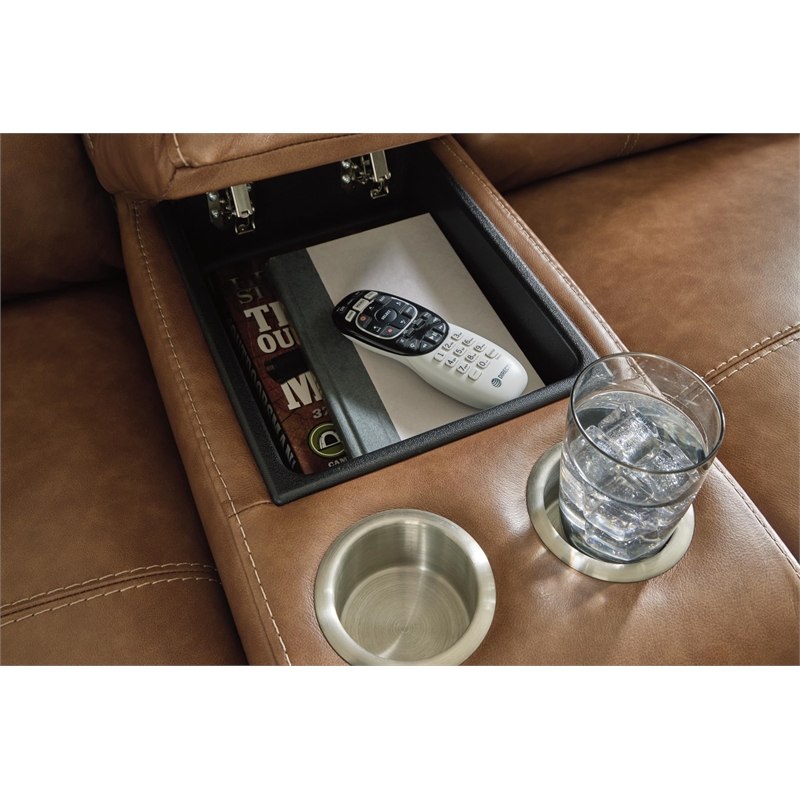 Bowery Hill Contemporary Caramel Power Reclining Loveseat with Console