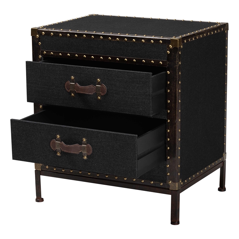 Bowery Hill Modern Vintage Black Canvas 2-Drawer End Table Trunk