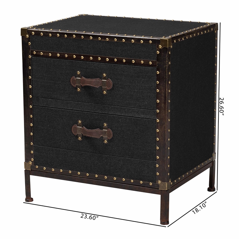 Bowery Hill Modern Vintage Black Canvas 2-Drawer End Table Trunk