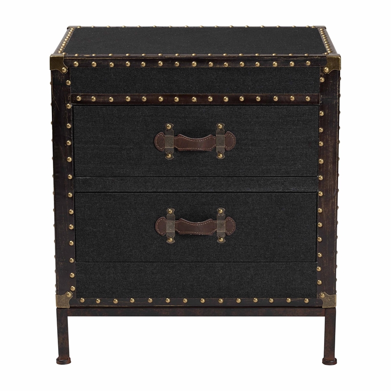 Bowery Hill Modern Vintage Black Canvas 2-Drawer End Table Trunk