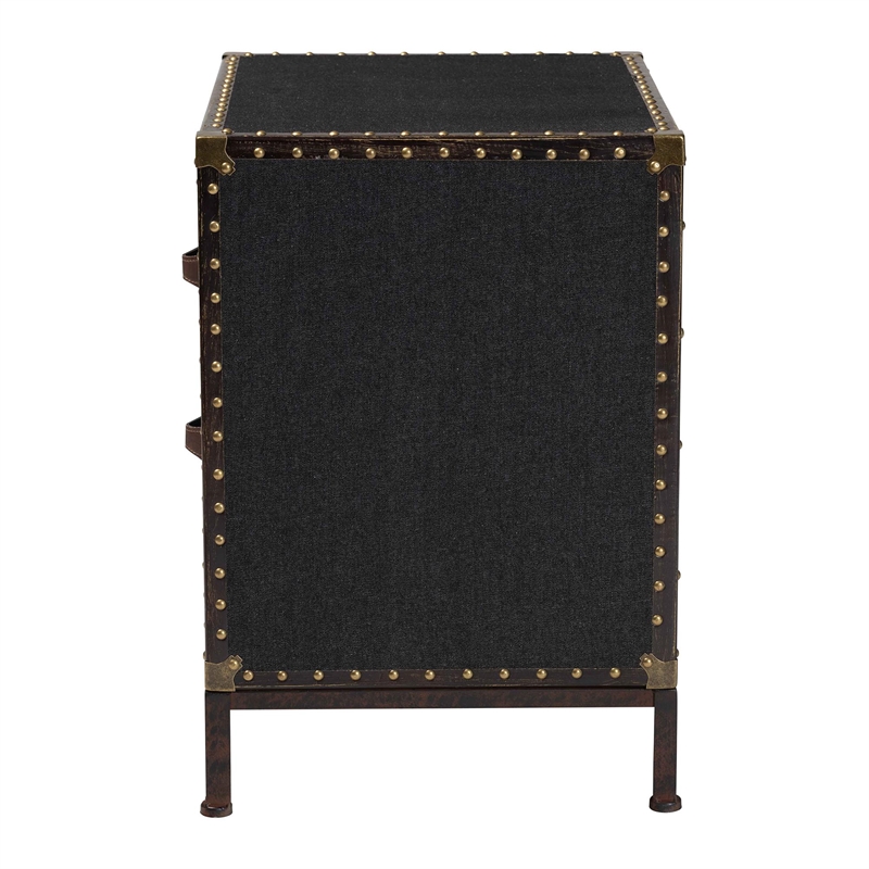 Bowery Hill Modern Vintage Black Canvas 2-Drawer End Table Trunk