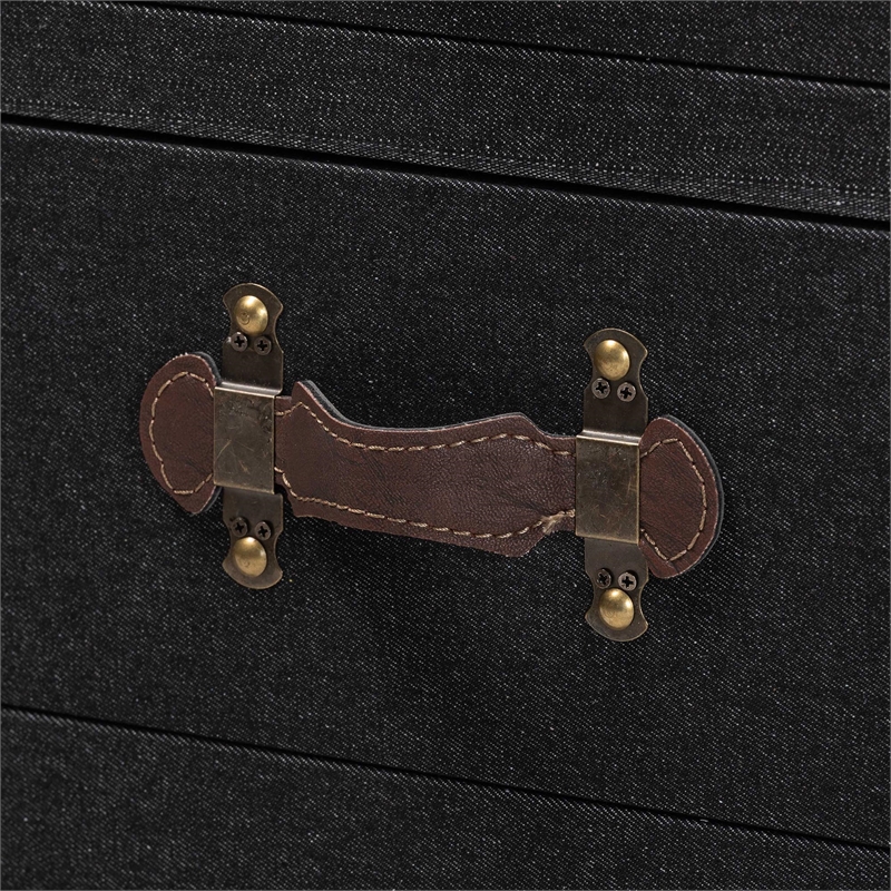 Bowery Hill Modern Vintage Black Canvas 2-Drawer End Table Trunk