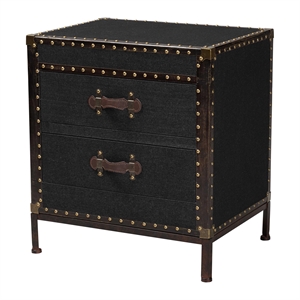 Bowery Hill Modern Vintage Black Canvas 2-Drawer End Table Trunk