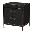 Bowery Hill Modern Vintage Black Canvas 2-Drawer End Table Trunk