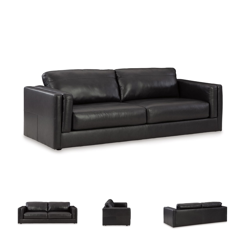 Bowery Hill Modern Corner-blocked Frame Leather Sofa I Black