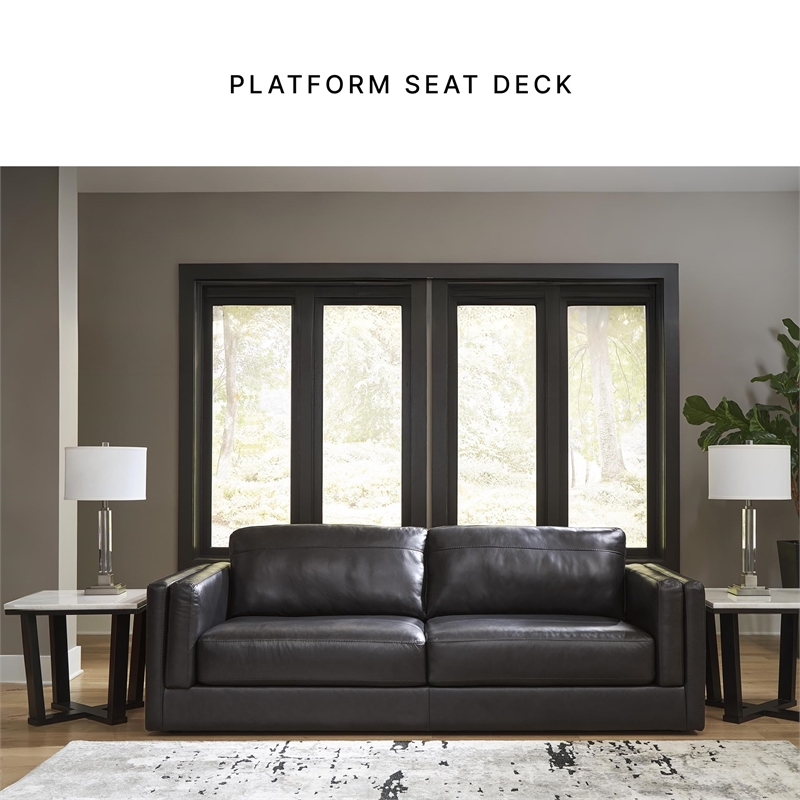 Bowery Hill Modern Corner-blocked Frame Leather Sofa I Black