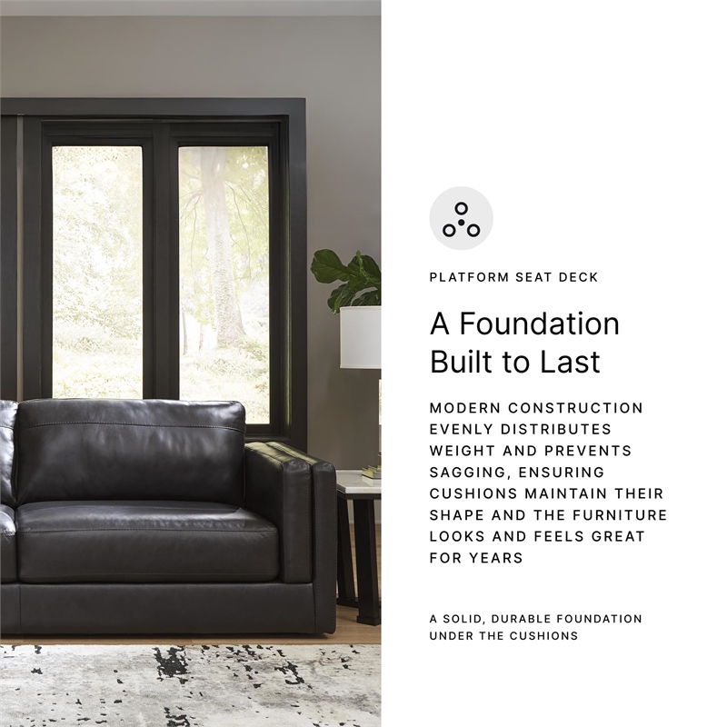 Bowery Hill Modern Corner-blocked Frame Leather Sofa I Black