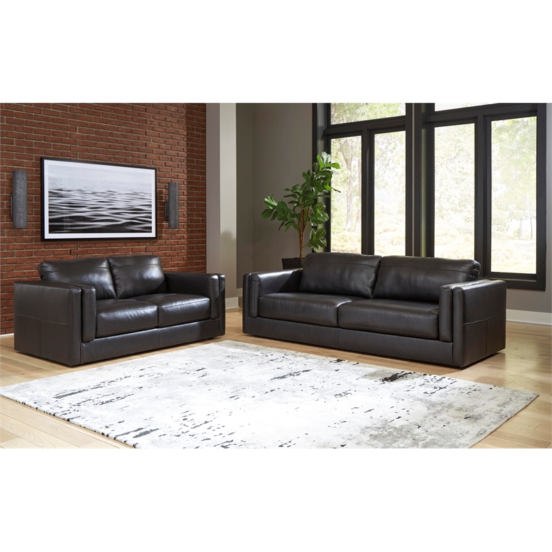 Bowery Hill Modern Corner-blocked Frame Leather Sofa I Black