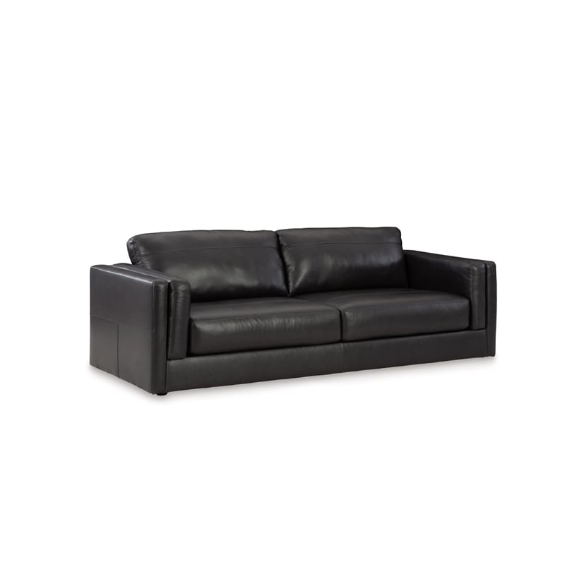 Bowery Hill Modern Corner-blocked Frame Leather Sofa I Black