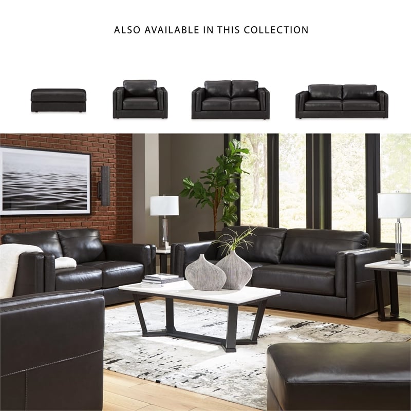 Bowery Hill Modern Corner-blocked Frame Leather Sofa I Black