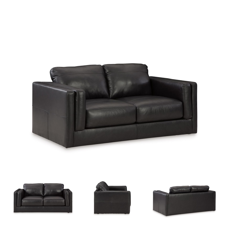Bowery Hill Contemporary Corner-blocked Frame Leather Loveseat