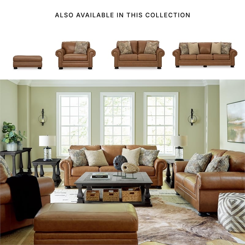 Bowery Hill Traditional Corner-blocked Frame Leather Caramel Sofa