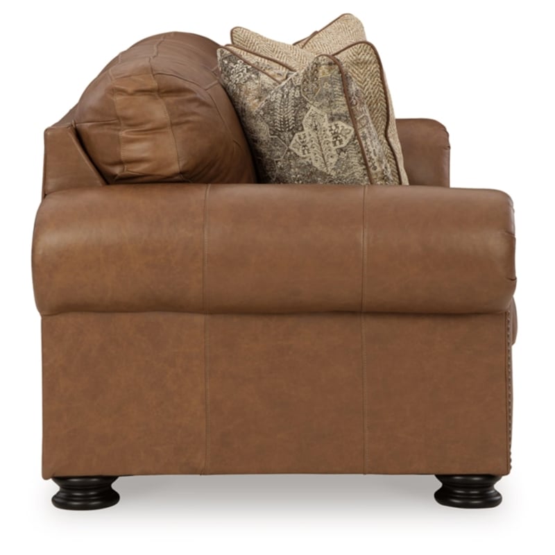 Bowery Hill Traditional Corner-blocked Frame Leather Caramel Sofa