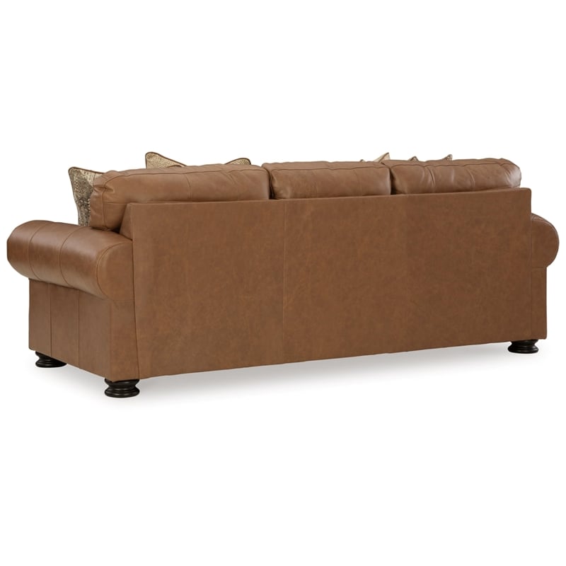 Bowery Hill Traditional Corner-blocked Frame Leather Caramel Sofa