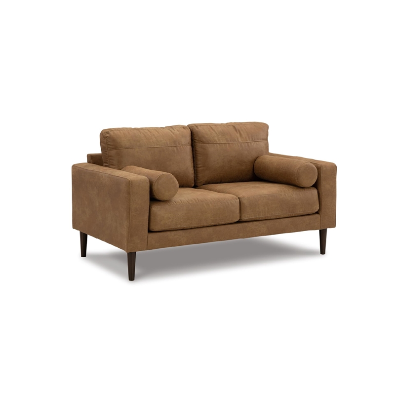 Bowery Hill Contemporary Corner-blocked Frame Faux Leather Caramel Loveseat