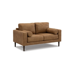 Bowery Hill Contemporary Corner-blocked Frame Faux Leather Caramel Loveseat