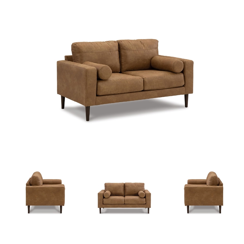 Bowery Hill Contemporary Corner-blocked Frame Faux Leather Caramel Loveseat