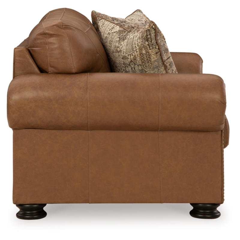 Bowery Hill Traditional Corner-blocked Frame Leather Caramel Loveseat
